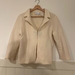 Alfred Dunner cottage core Cream wool Blazer with‎ Bow Accent size M vintage